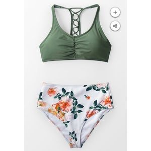 Cupshe- Celadon Green and Floral Bikini